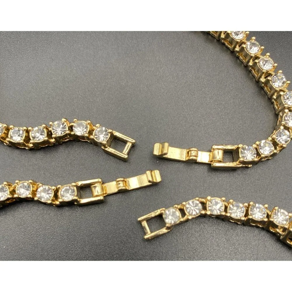 Necklace Bracelet Set 4 mm Tennis Yellow Gold Tone Solitaire CZ 21.5" 8"Hip Hop - Picture 5 of 6